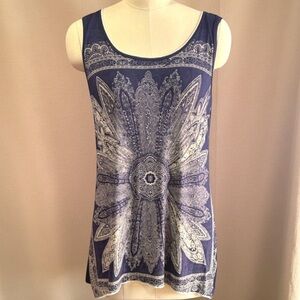 Navy Flower Print Long Sparkle Tank Top